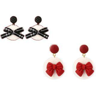 Bow Chenille Pom Pom Dangle Earring