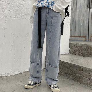 Striped Panel Straight-cut Jeans