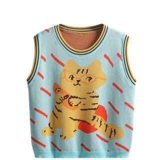 Print Sweater Vest Light Blue - One Size