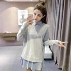 Plain Sweater / Long-sleeve Mini A-line Shirt Dress