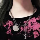 Stainless Steel Disc & Key Pendant Necklace As Shown In Figure - One Size