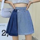 High-waist Asymmetrical Denim Mini A-line Skirt
