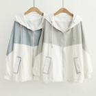 Color Block Zip Hooded Jacket / Long-sleeve Shirt