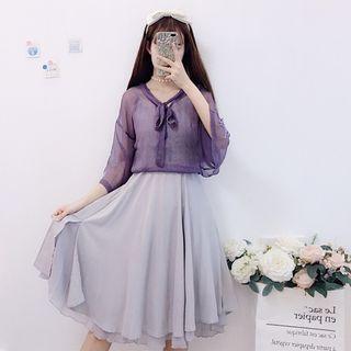 Strappy A-line Midi Dress / Elbow-sleeve Top