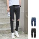 Slim-fit Distressed Cropped Jeans