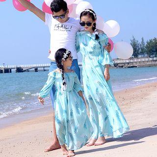 Family Matching  Short-sleeve T-shirt / Shorts / Cold-shoulder Maxi Sundress / Set