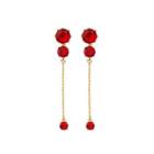 Fashion Simple Plated Gold Geometric Round Red Cubic Zirconia Tassel Earrings Golden - One Size