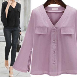 Long-sleeve Flared Cuff Chiffon Shirt