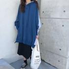 Oversized Slit-side Two Tone Hoodie As Shown In Figure - One Size