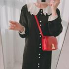 Long-sleeve Collared Dress Black - One Size