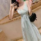 Printed Cross Strap Halter-neck Midi A-line Dress