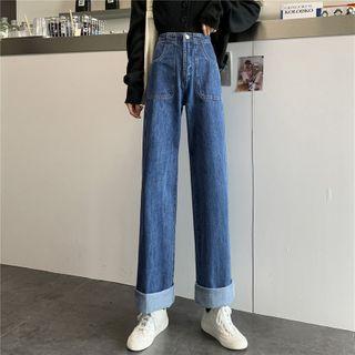 High-waist Pocket Straight-leg Pants