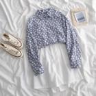Long-sleeve Floral Printed Shirt / High-waist Plain Shorts