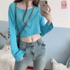 Cropped Knit Top Knit Top - Blue - One Size