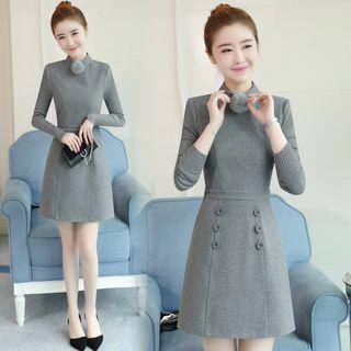 Pom Pom Detail Long-sleeve A-line Dress