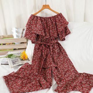 Elbow-sleeve Floral Print Jumpsuit