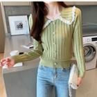Frill Trim Collared Knit Top