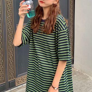 Stripe Short-sleeve Long T-shirt