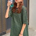 Stripe Short-sleeve Long T-shirt