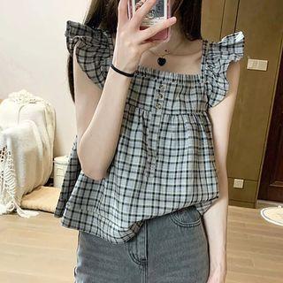 Frill Trim Plaid Flowy Camisole Top