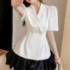 Set: Short-sleeve Double-button Blazer + A-line Skirt