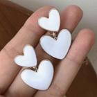 Heart Dangle Earring 1 Pair - Silver Steel Earring - White - One Size