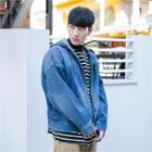 Washed Denim Hoodie Zip-up Jacket