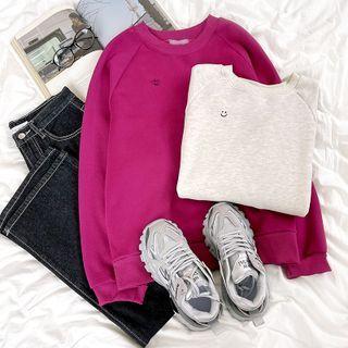 Long-sleeve Smiley Face Embroidered  Sweatshirt