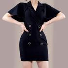 Plain Double-breasted Mini Bodycon Blazer Dress