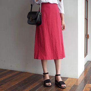 Band-waist Linen Blend Long Skirt