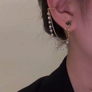 Rose Beaded Cuff Earring 1 Pc - Gold - One Size