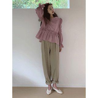 Flat-front Cotton Baggy Pants