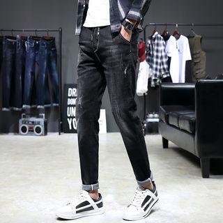 Drawstring Straight-leg Washed Jeans