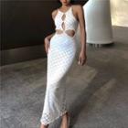 Spaghetti-strap Cutout Midi Sheath Dress
