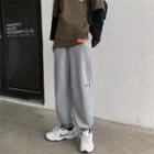 Lettering Embroidered Gather-cuff Sweatpants