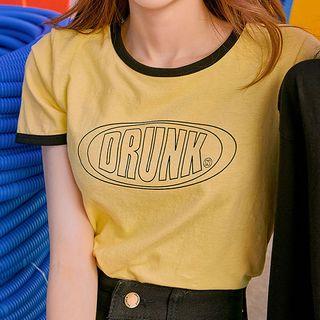 Drunk Printed Ringer T-shirt