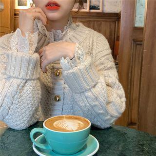 Lace Long-sleeve Sheer Top As Figure - One Size