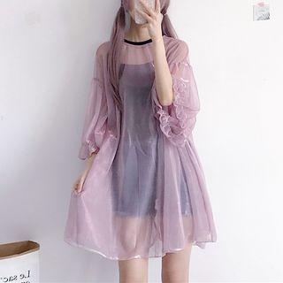 Set: Long-sleeve Cover-up + Plain Slipdress