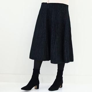 Band-waist Glittered Knit Skirt Black - One Size