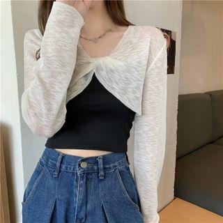 Long-sleeve Twist Cropped Knit Top