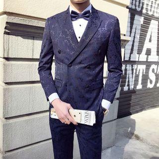 Set: Jacquard Double Breasted Blazer + Dress Pants + Vest
