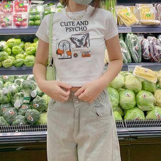 Graphic And Lettering Short-sleeve Cropped T-shirt