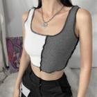 Square-neck Two-tone Cropped Tank Top