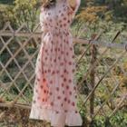 Ruffle Trim Strawberry Short-sleeve Midi A-line Dress