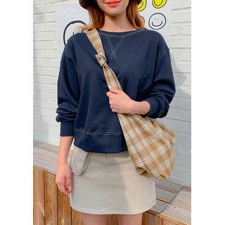 Stitched Plain Sweatshirt Navy Blue - One Size