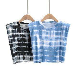 Sleeveless Tie-dyed Padded-shoulder T-shirt