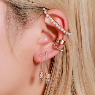 Set Of 5: Faux Pearl Rhinestone Earring (assorted Designs) 01 - 9330 - Kc Gold - One Size