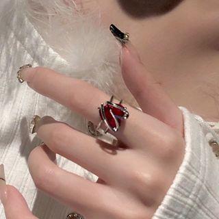 Heart Faux Gemstone Alloy Ring Silver - One Size