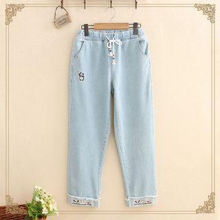 Animal Embroidered Straight-cut Jeans