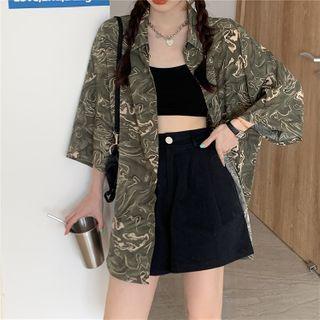 3/4-sleeve Printed Shirt Camouflage - One Size